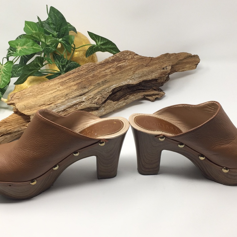 Mules Heels Slides Brown Leather Shoes Sz 6 6.5 - Picture 3 of 14